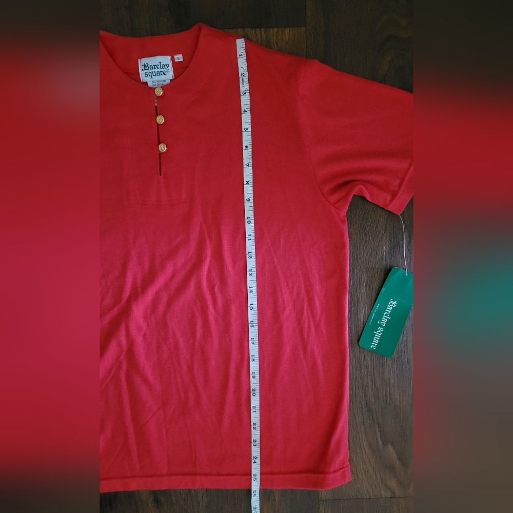 Vintage 3 Button Mock Neck Cotton Blend Top, Women's L, Tomato Red - Picture 9 of 9